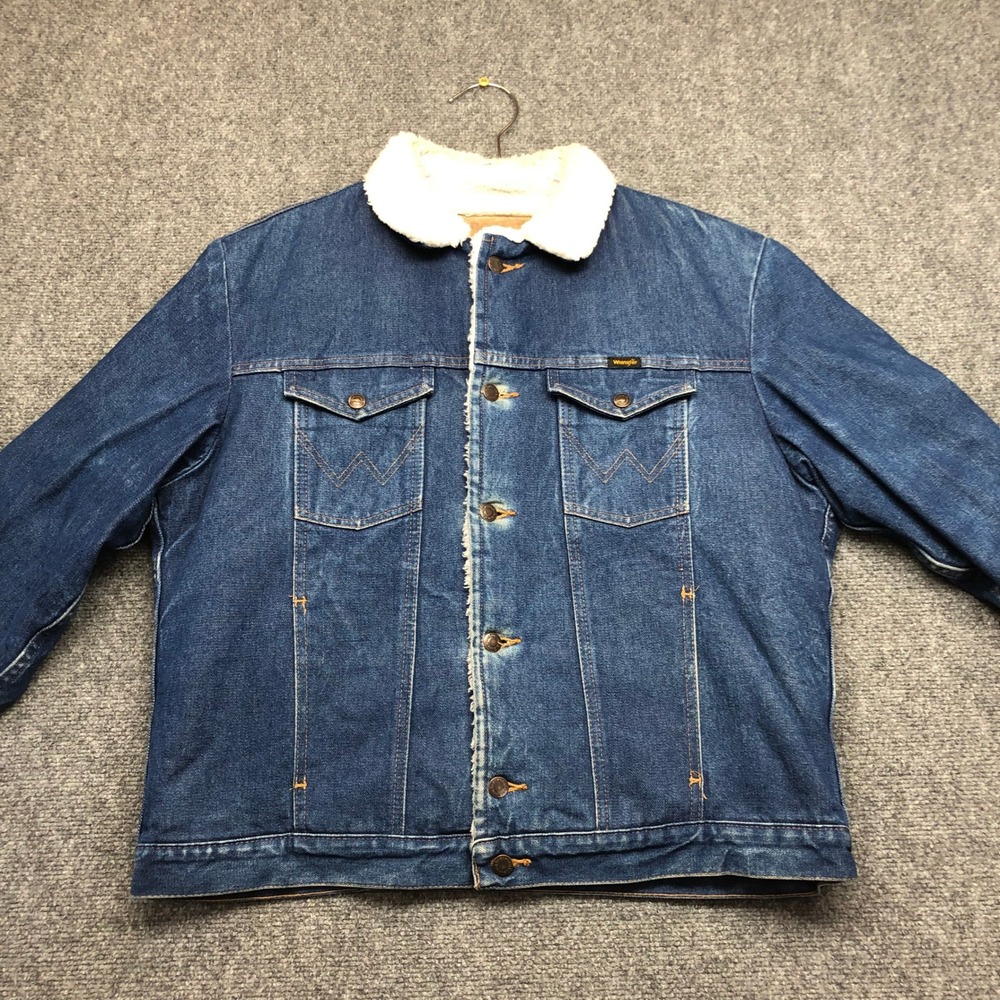 Wrangler Authentic Western Denim Sherpa Lined Jacket Blue Mens Large - Picture 2 of 8